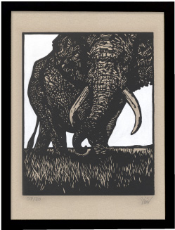 Elephant（ゾウ）リノリウム版画