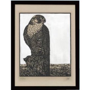 画像: Faucon Peverin（ハヤブサ）リノリウム版画
